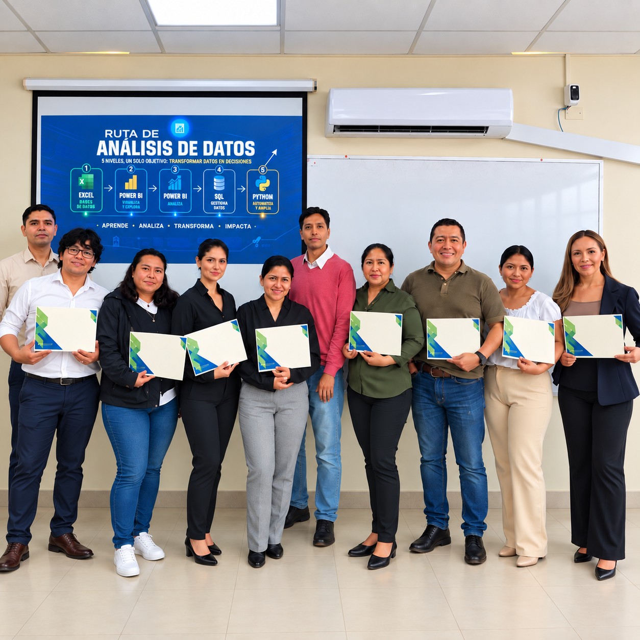 Grupo de participantes de INTEC con sus certificados